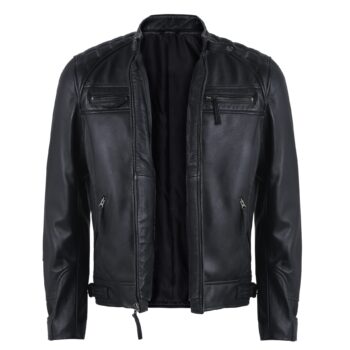 Ionic Men's Black Leather Motorcycle Jacket