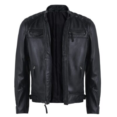 Ionic Men's Black Leather Motorcycle Jacket