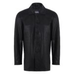 Genuine Men's Black Leather Coat Button Style
