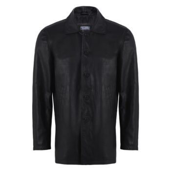 Genuine Men's Black Leather Coat Button Style