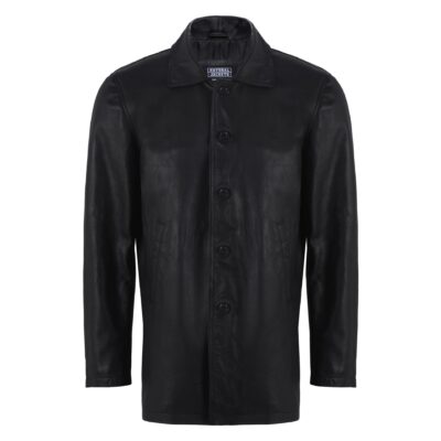 Genuine Men's Black Leather Coat Button Style