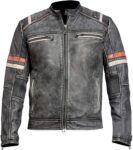 Distressed Retro Grey Cafe Racer Leather Jacket Four Pockets Style