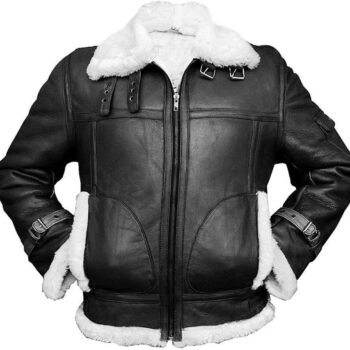 Edgy Look Men's Black B3 Aviator Leather Jacket fur Style