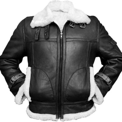 Edgy Look Men's Black B3 Aviator Leather Jacket fur Style