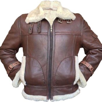 B3 Bomber Men's shearling leather Jacket Brown fur style