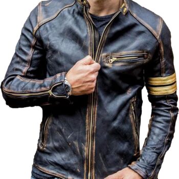 Genuine Men's Black Distressed Biker Leather Jacket