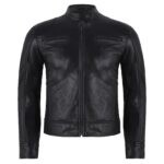 Ionic Men Black Cafe Racer Leather Jacket