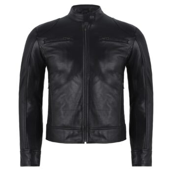 Ionic Men Black Cafe Racer Leather Jacket