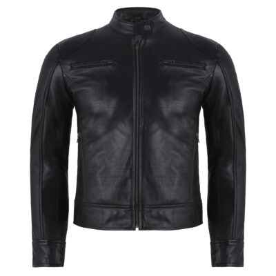 Ionic Men Black Cafe Racer Leather Jacket