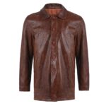 Men's Brown Leather Coat Button Style