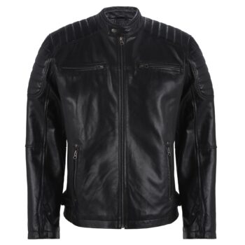 Classic Black Biker Leather Jacket Quilted Style