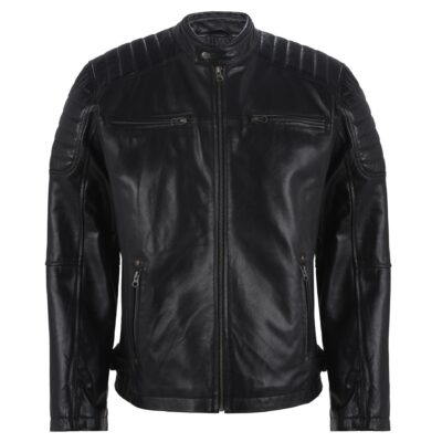 Classic Black Biker Leather Jacket Quilted Style