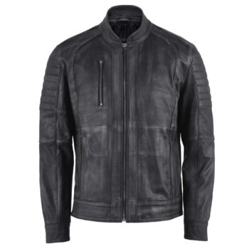 Modern Black Distressed Biker Leather Jacket