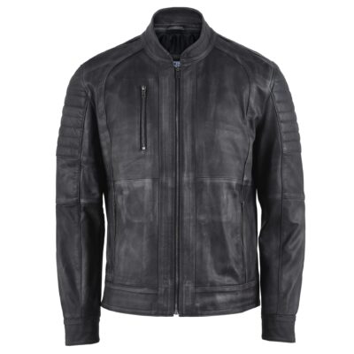 Modern Black Distressed Biker Leather Jacket