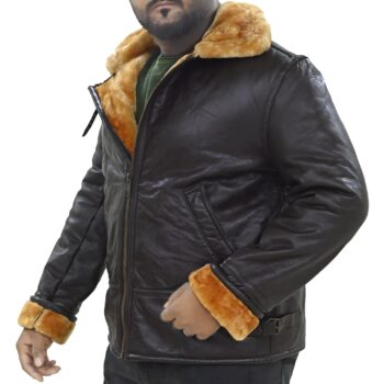 Men's Real Leather B3 Bomber Aviator Pilots Shearling Jacket