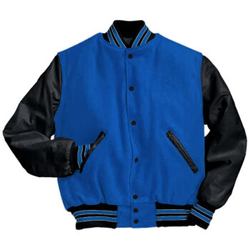 Black And Blue Varsity Jacket For Unisex