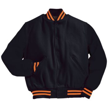 Black And Orange Varsity Jacket For Unisex