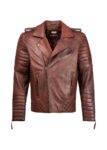 Trendy Men's Waxed Brown Leather Biker Jacket