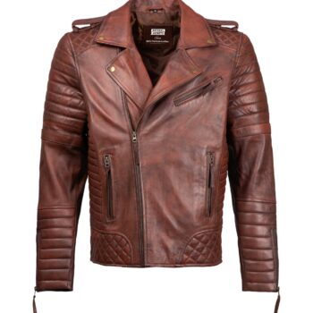 Trendy Men's Waxed Brown Leather Biker Jacket