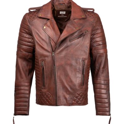 Trendy Men's Waxed Brown Leather Biker Jacket