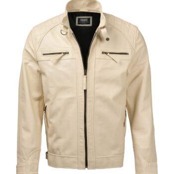 Modern Beige Men's Leather Jacket for Biker Style