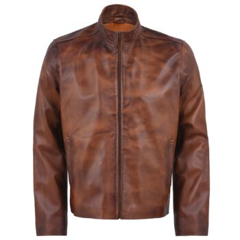 Ionic Cafe Racer Waxed Brown Leather Jacket