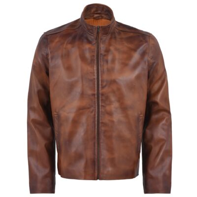 Ionic Cafe Racer Waxed Brown Leather Jacket
