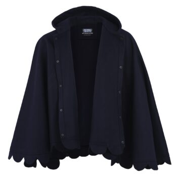 Poncho for Women's with Hood Navy Blue Button Style