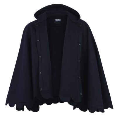 Poncho for Women's with Hood Navy Blue Button Style