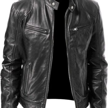 Edgy Men's Black biker leather Jacket Four Pocket Style