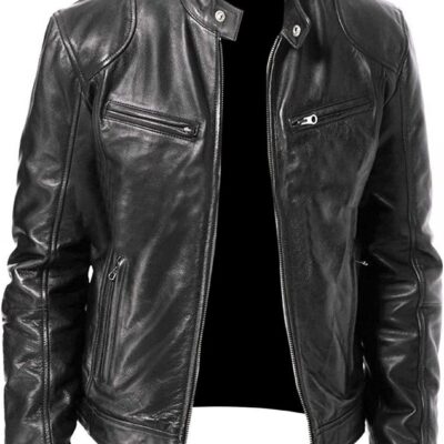 Edgy Men's Black biker leather Jacket Four Pocket Style