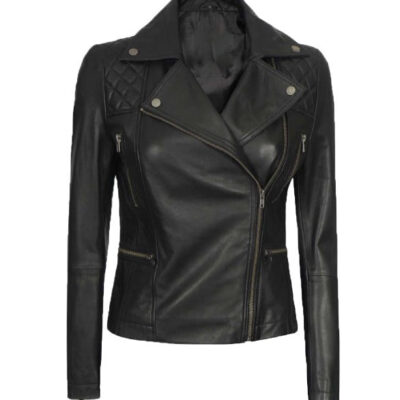 Amanda Women's Asymmetrical Black Quilted Leather Jacket