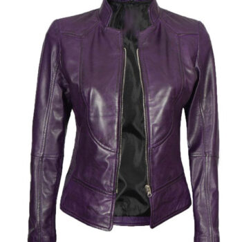 Retro Women's Purple Biker Leather Jacket
