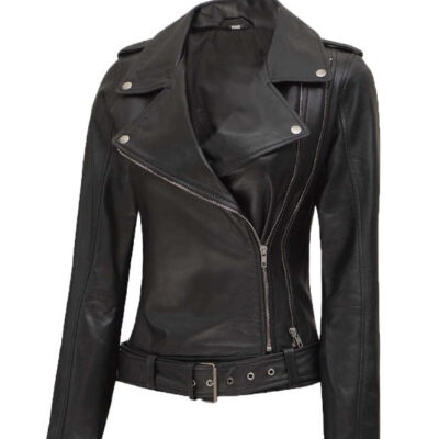Arkansas Womens Motorcycle Black Asymmetrical Leather Jacket