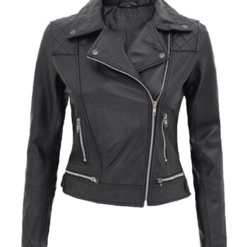 Asti Black Leather Ladies Biker Jacket