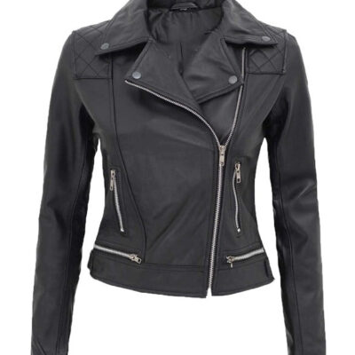 Asti Black Leather Ladies Biker Jacket
