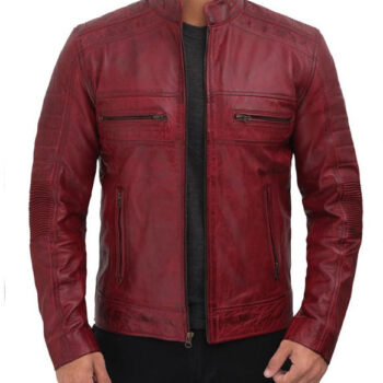 Austin Maroon Cafe Racer Leather Jacket For Men
