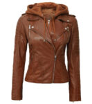Bagheria Brown Womens Leather Jacket with Removable Hood