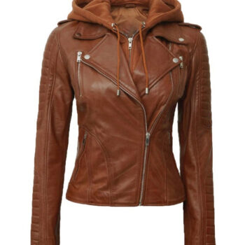 Bagheria Brown Womens Leather Jacket with Removable Hood