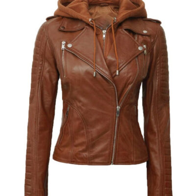 Bagheria Brown Womens Leather Jacket with Removable Hood
