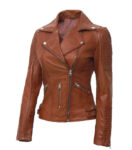 Bari Tan Leather Motorcycle Jacket Womens