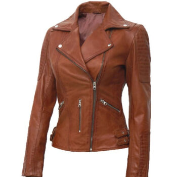 Bari Tan Leather Motorcycle Jacket Womens