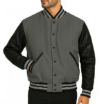 Black And Grey Varsity Jacket For Unisex