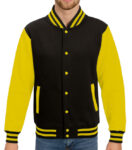 Black And Yellow Varsity Jacket For Unisex