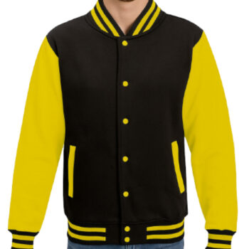 Black And Yellow Varsity Jacket For Unisex