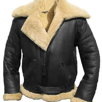 Black Aviator Fur Shearling Genuine Leather Jacket