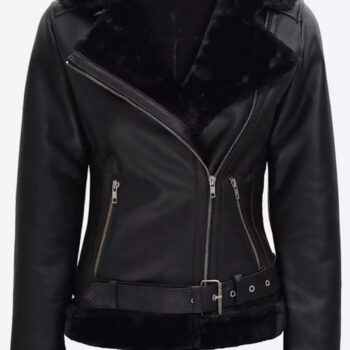 Women's Faux Fur Black Shearling Biker Jacket