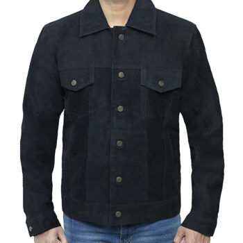 Men's Black Suede Trucker Jacket