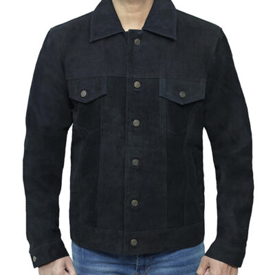 Men's Black Suede Trucker Jacket