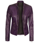 Carrie Women's Purple Slim Fit Leather Jacket